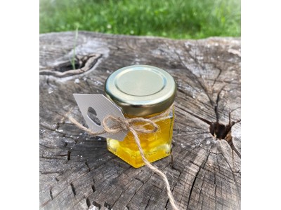 Marturii nunta, borcan hexagonal cu fagure si miere, 47 ml